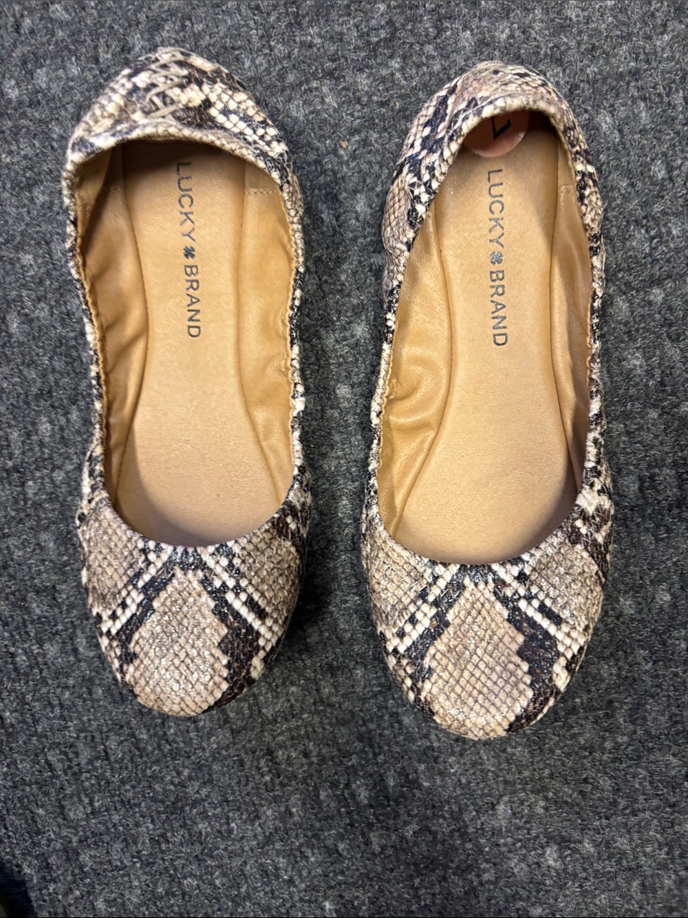 Lucky Brand Snake-Print Ballet Flats in Tan and Black